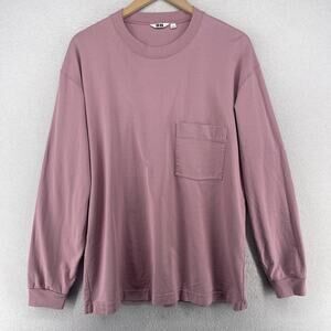 UNIQLO Shirt Mens L U Collection Tee Pocket Long Sleeve Stretch Cotton Pink